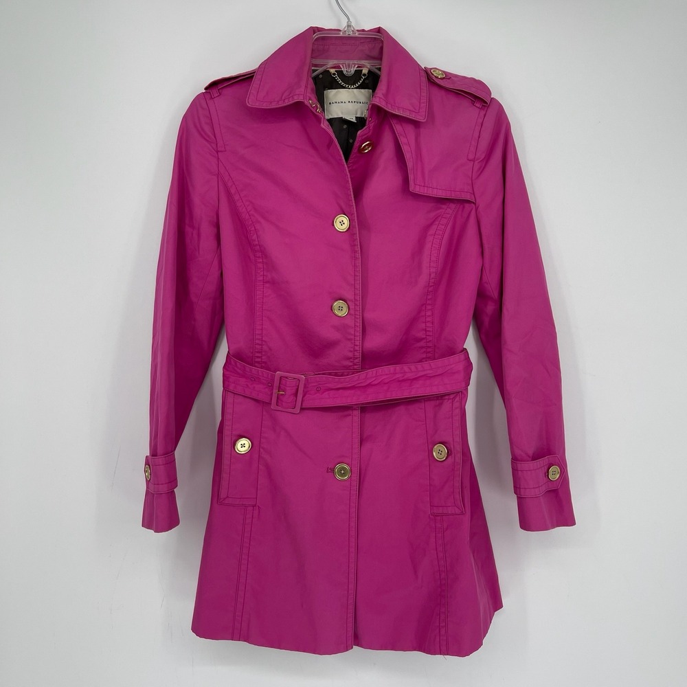Banana‎ Republic Women's Pink Belted Button Front Trench Coat Size XS Petite